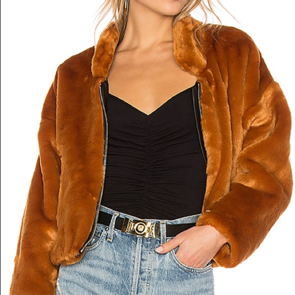 Free People Terracotta Furry Bomber Jacket
